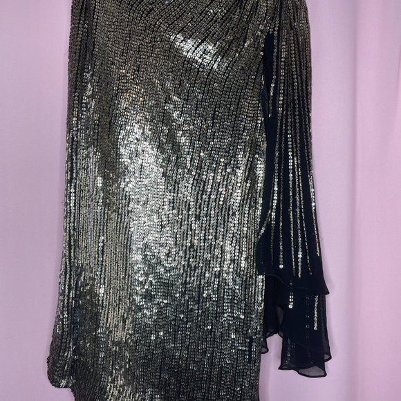 Black & Gold Sequin One Sleeve Dress Size S - Picture 2 of 6